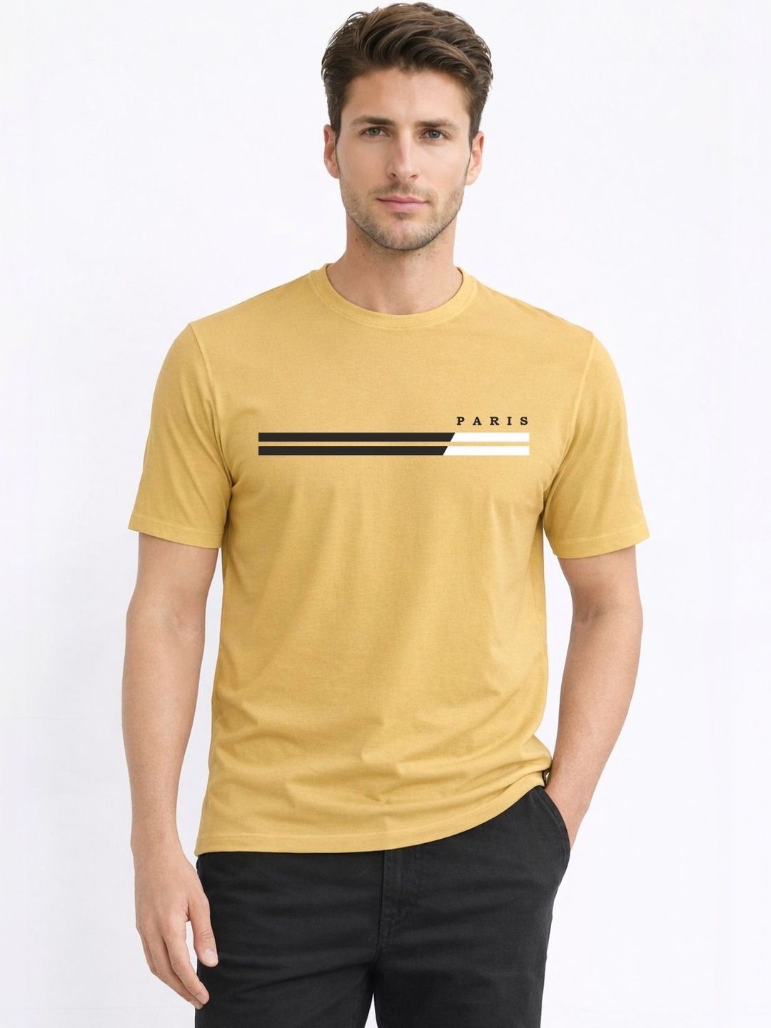 HERE&NOW Men Typography Printed Round Neck Regular Fit Cotton T-shirt