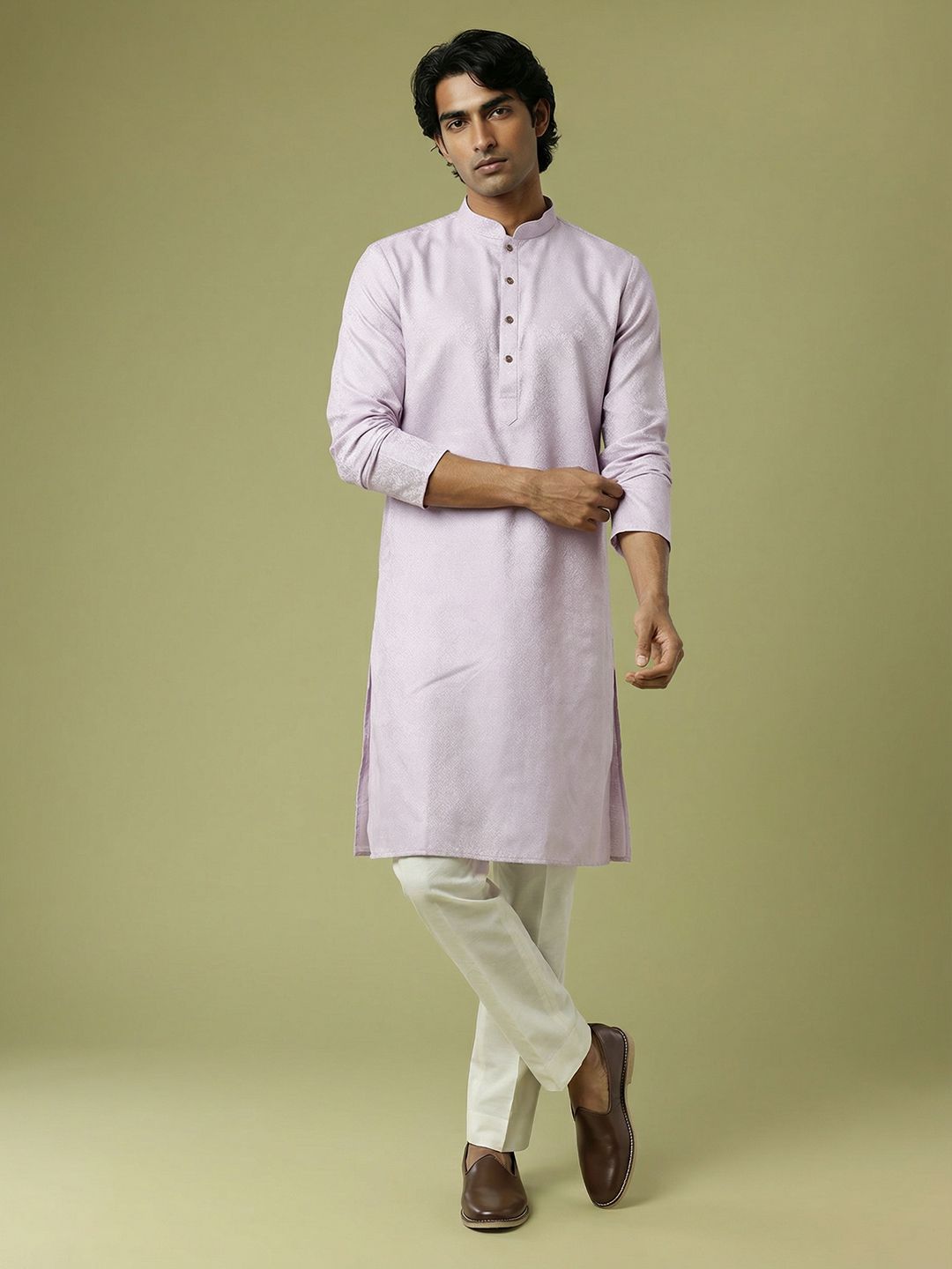 Anouk Woven Design Mandarin Collar Kurta