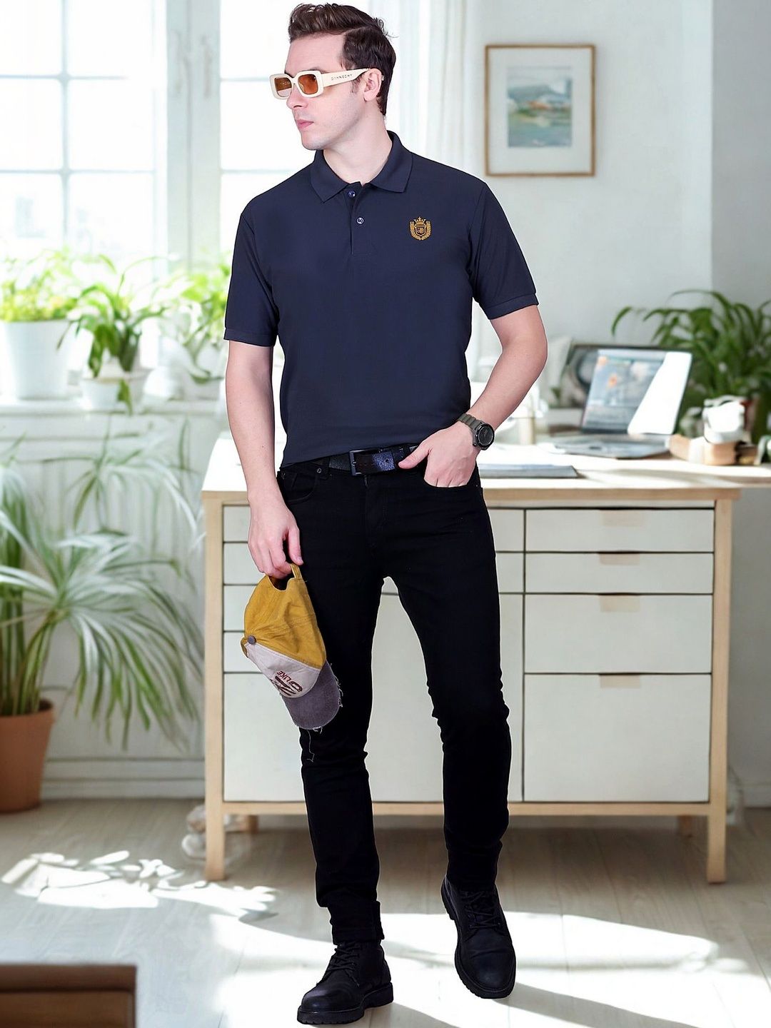 FLOSBERRY Men Polo Collar T-shirt