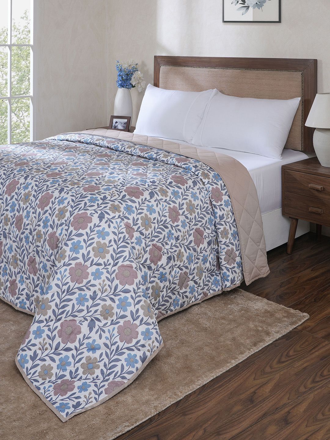MASPAR MASPAR Red & Blue Printed Cotton Lightweight AC Room Single Bed Quilt