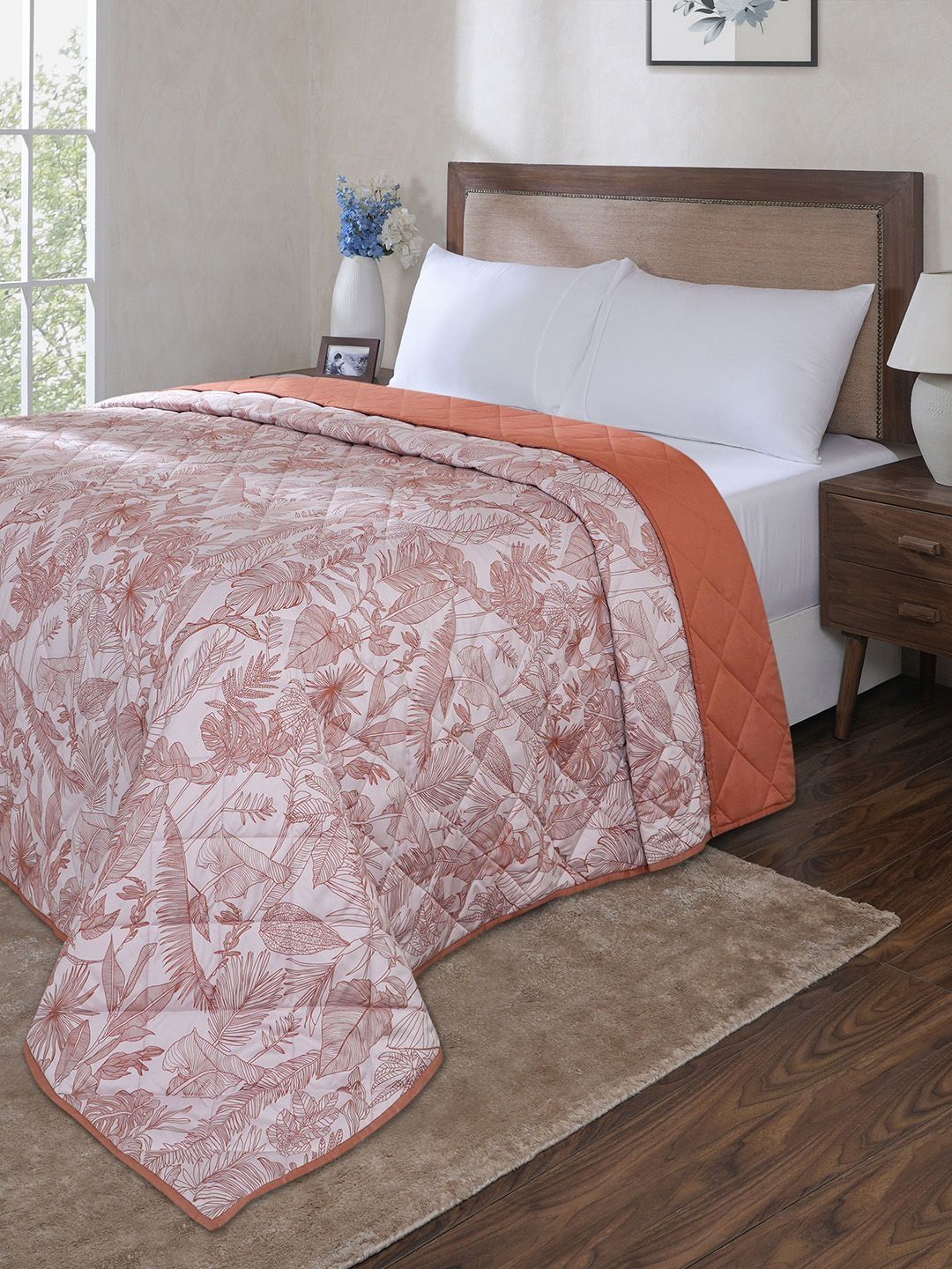 MASPAR MASPAR Red & Peach Printed Lightweight AC Room Single Bed Quilt