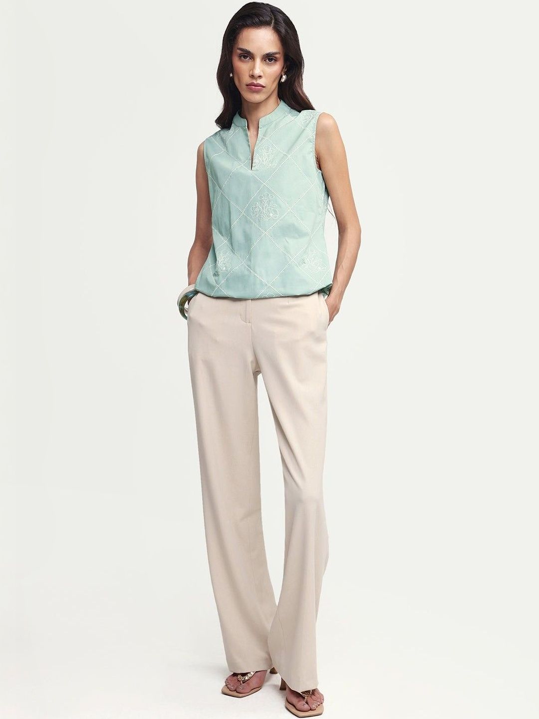 Mandarin Collar Top RAREISM Mandarin Collar Cotton Top