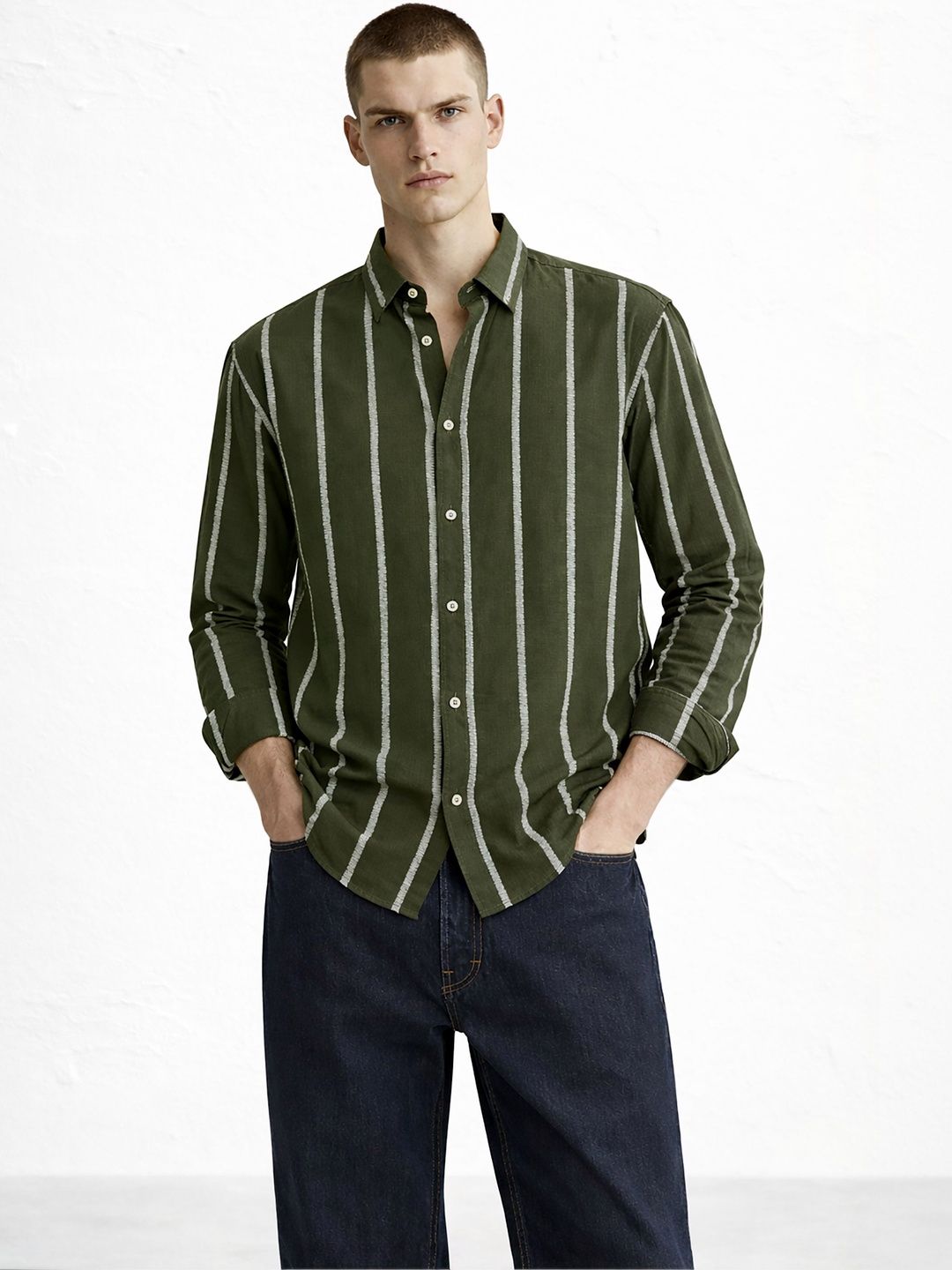 MISCHIEF MONKEY Men Classic Striped Casual Shirt