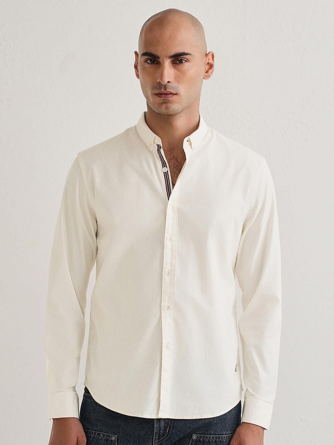 Banana Club Off Contrast Cotton Long Sleeves Shirt