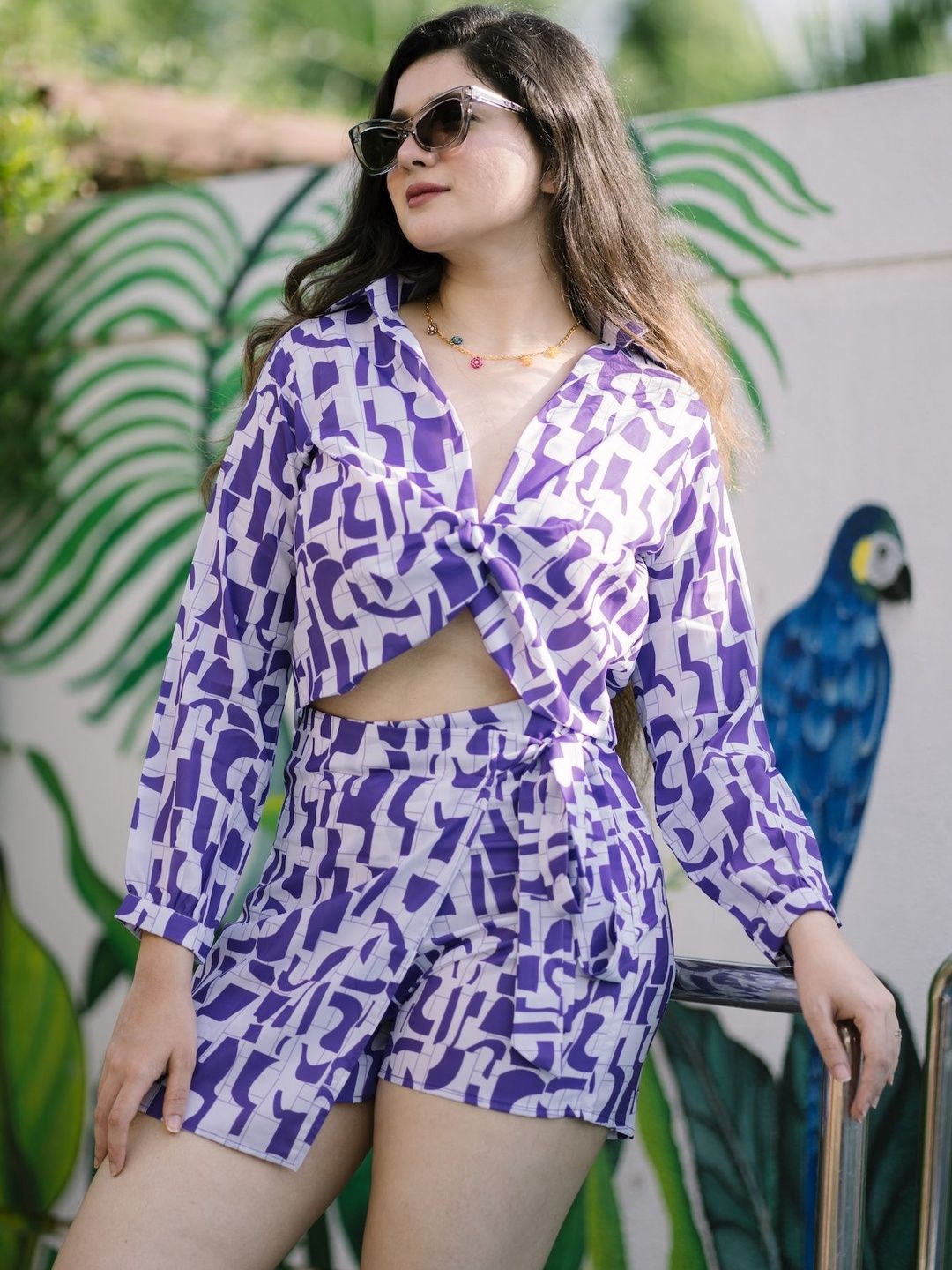 HERE&NOW Tropical Printed Shirt With Shorts Co-Ords Set