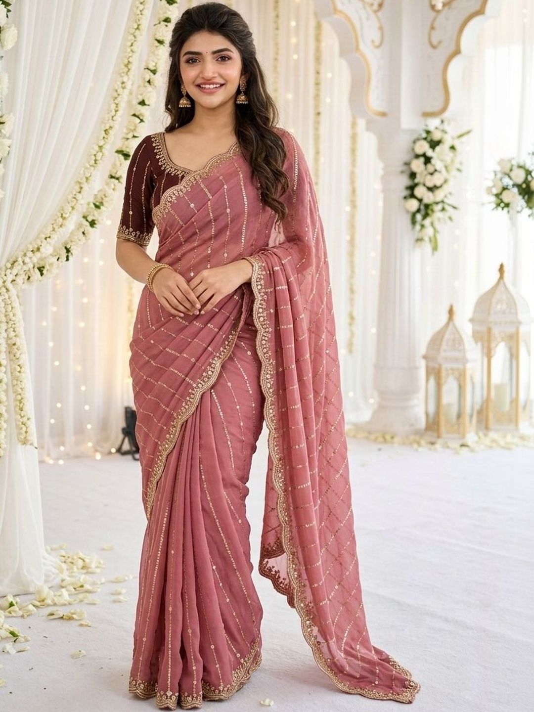 HERE&NOW Pure Georgette Heavy Work Saree