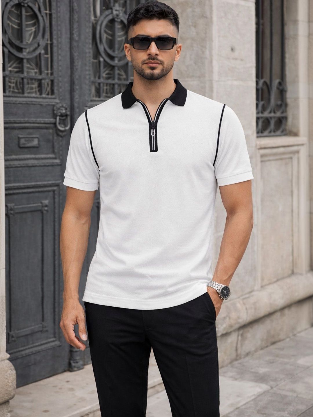 FTX Men Solid Polo Neck Half Sleeve Cotton Blend Tshirts