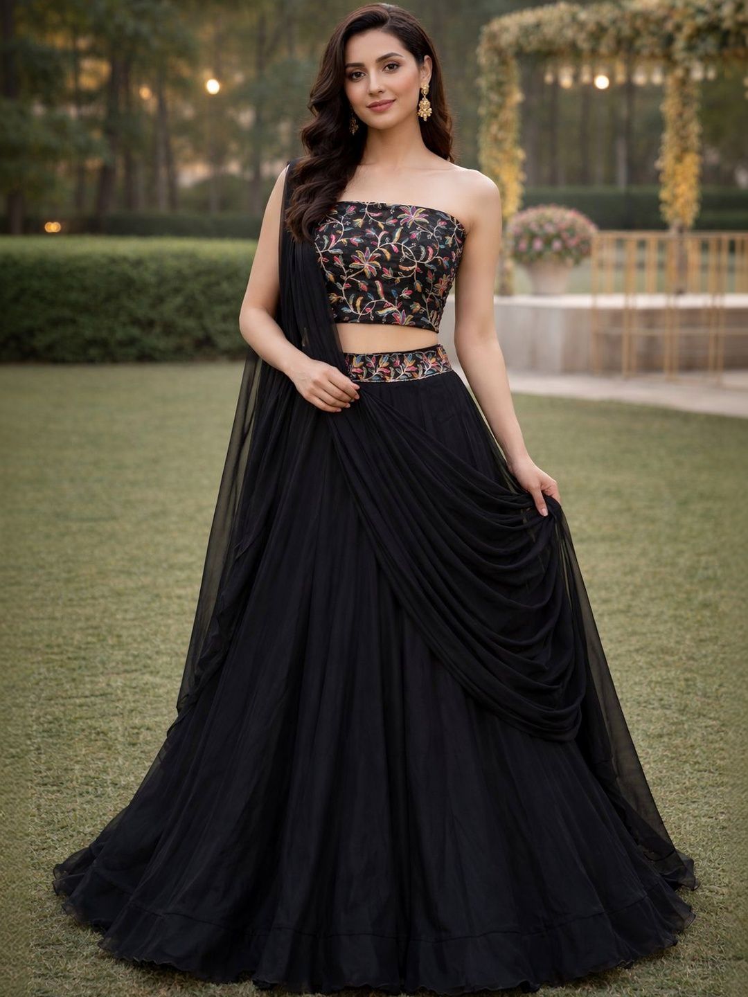 KALINI Embroidered Sequinned Ready to Wear Lehenga & Unstitched Blouse With Dupatta
