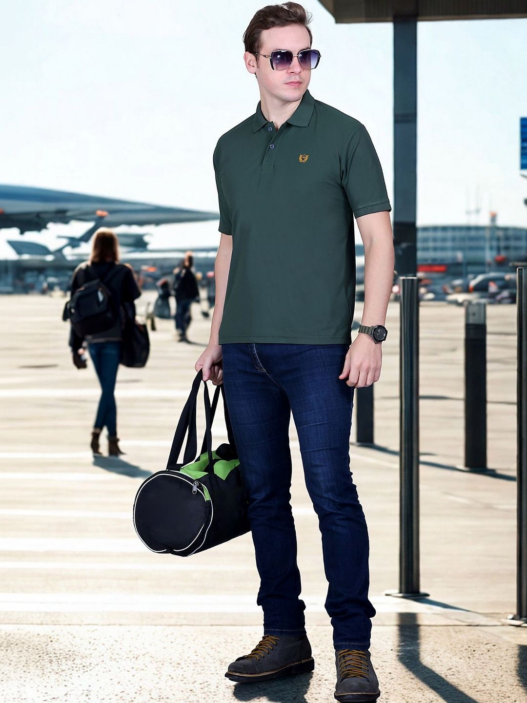 FLOSBERRY Mens Solid Polo Embroidered Chest Logo Tshirts