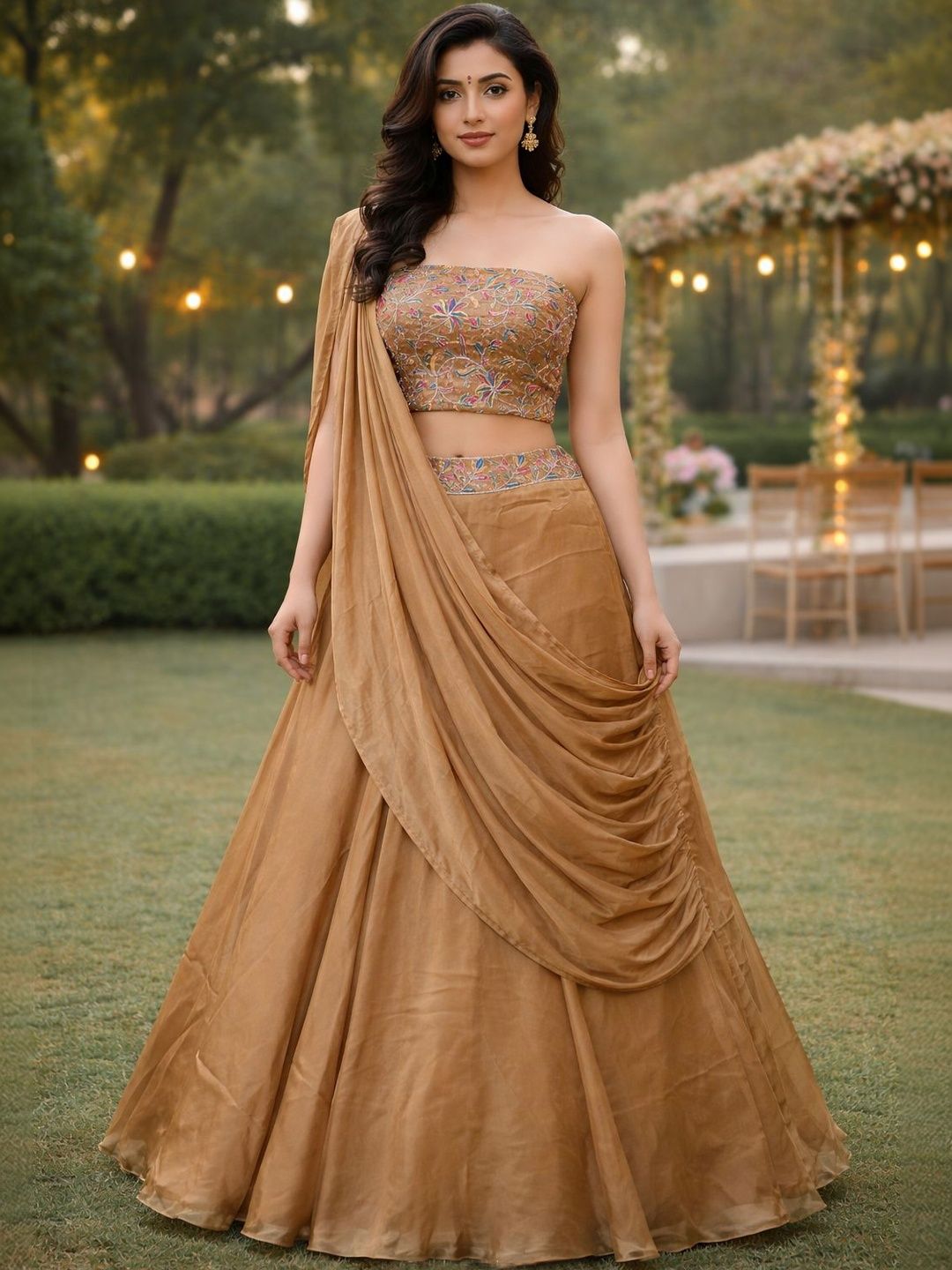 KALINI Embroidered Sequinned Ready to Wear Lehenga & Unstitched Blouse With Dupatta