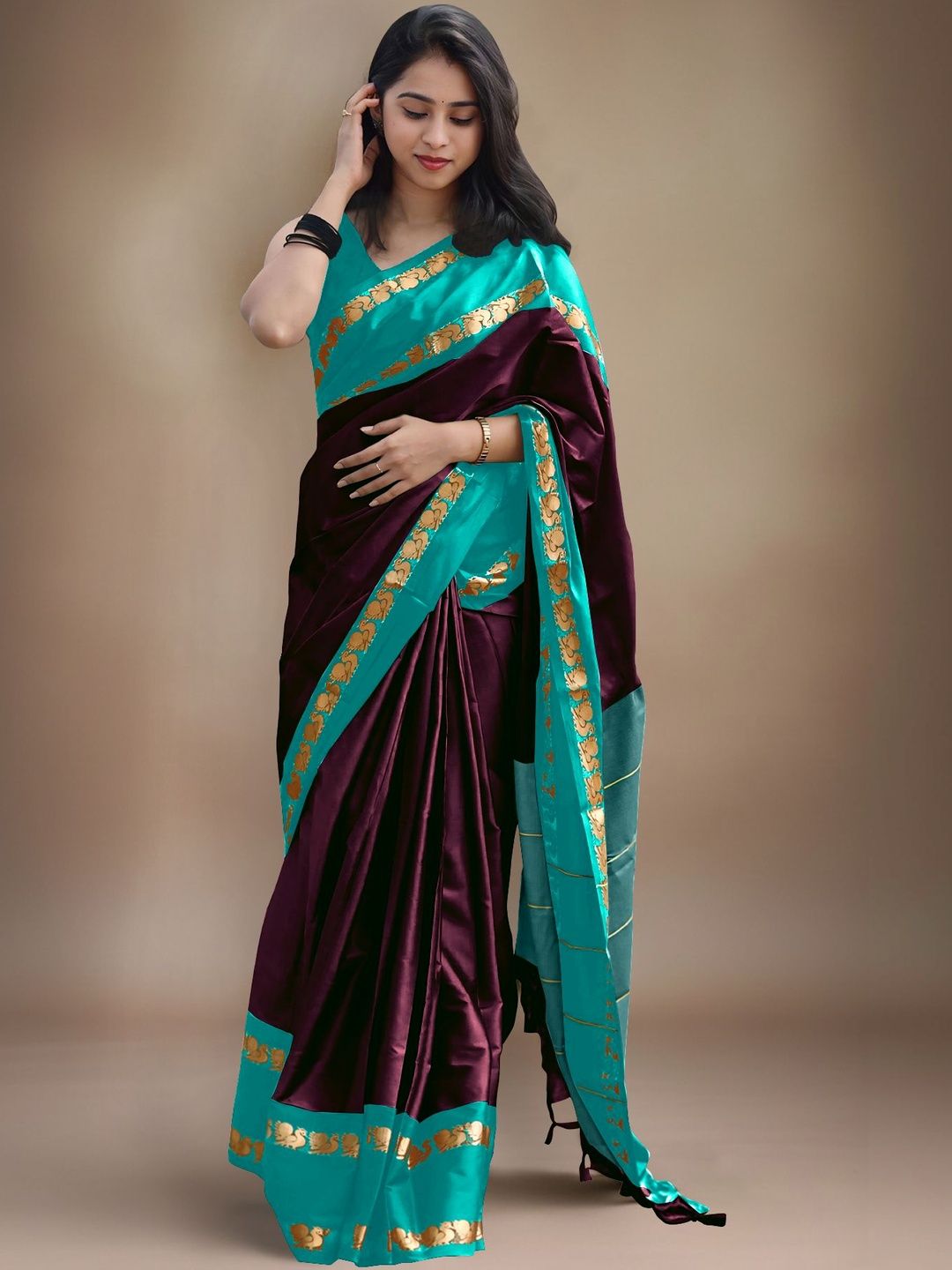 HERE&NOW Zari Silk Cotton Gadwal Saree
