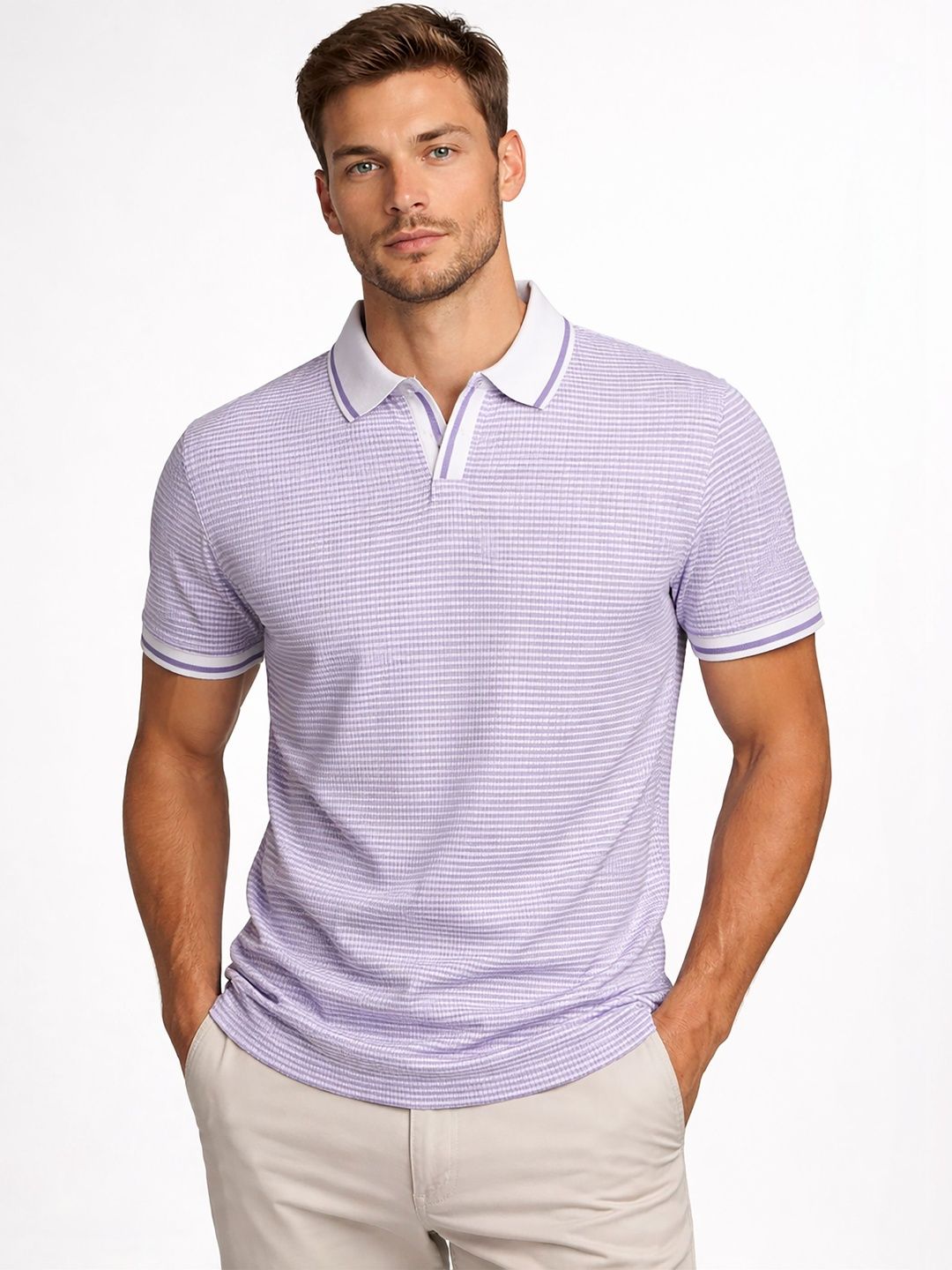 GLITO Men Checked Polo Collar T-shirt