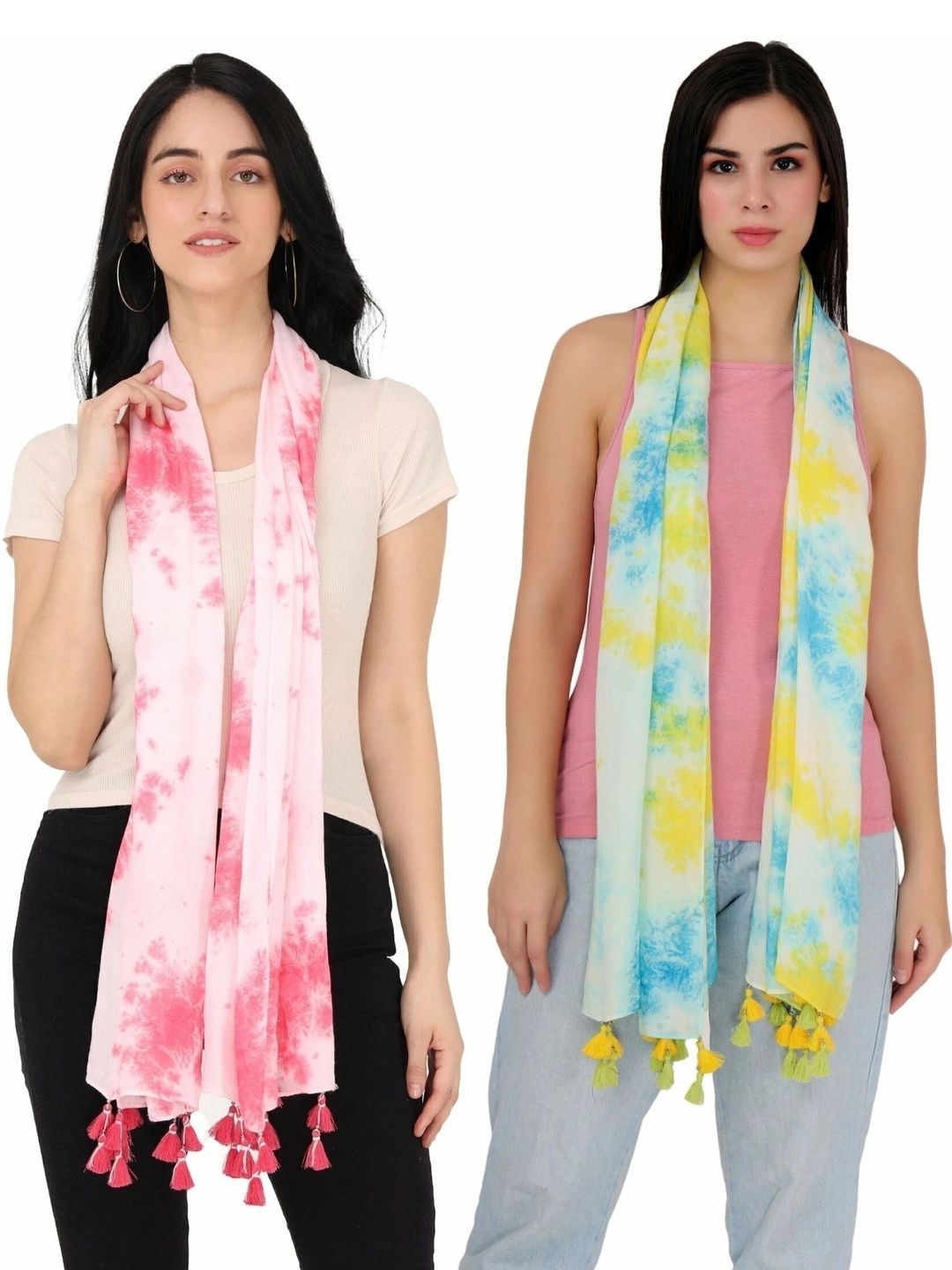 PALATT Set Of 2 Dyed Frayed Border Cotton Stoles