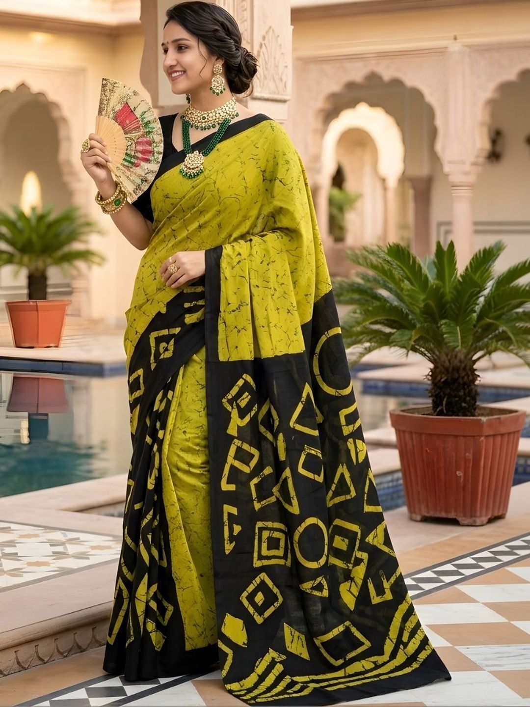 HERE&NOW Geometric Pure Cotton Bagru Sarees