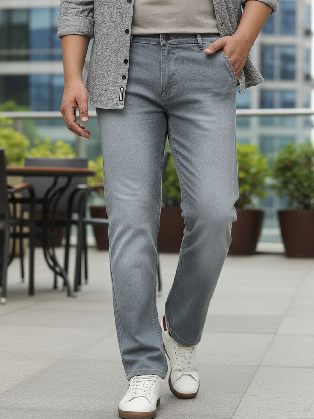 Urbano Plus Men Grey Heavy Fade Stretchable Clean Look Jeans