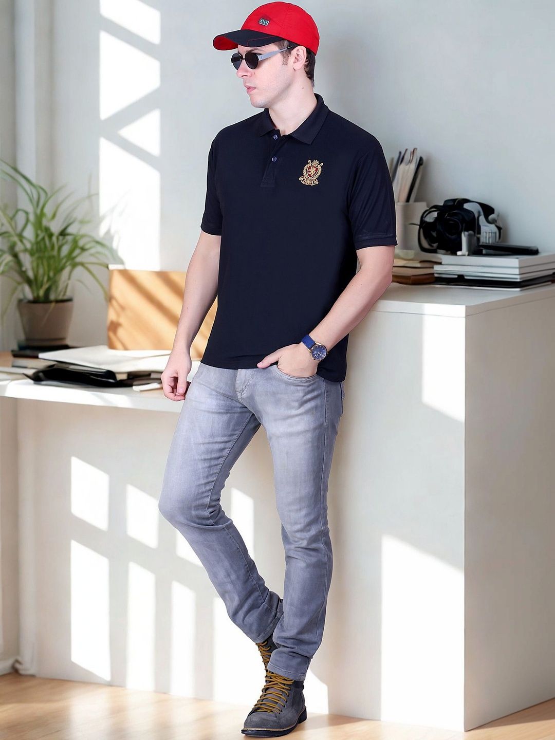 FLOSBERRY Mens Solid Polo Embroidered Chest Logo Tshirts