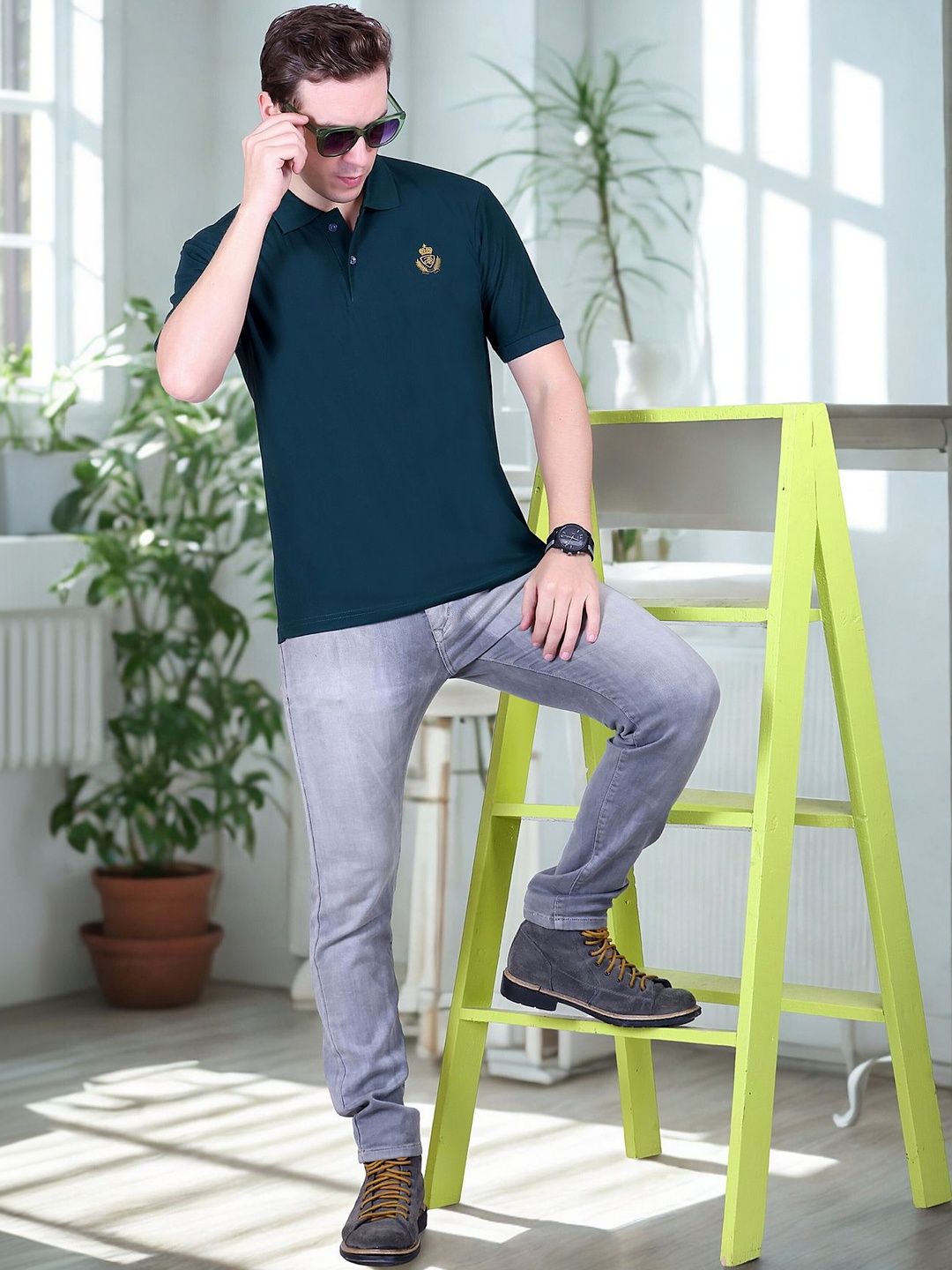 FLOSBERRY Mens Solid Polo Embroidered Chest Logo Tshirts