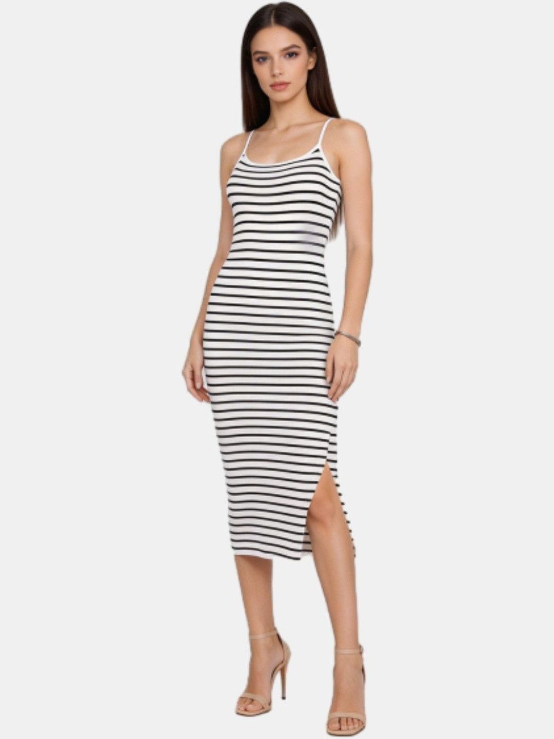 R&B Striped Bodycon Midi Dress