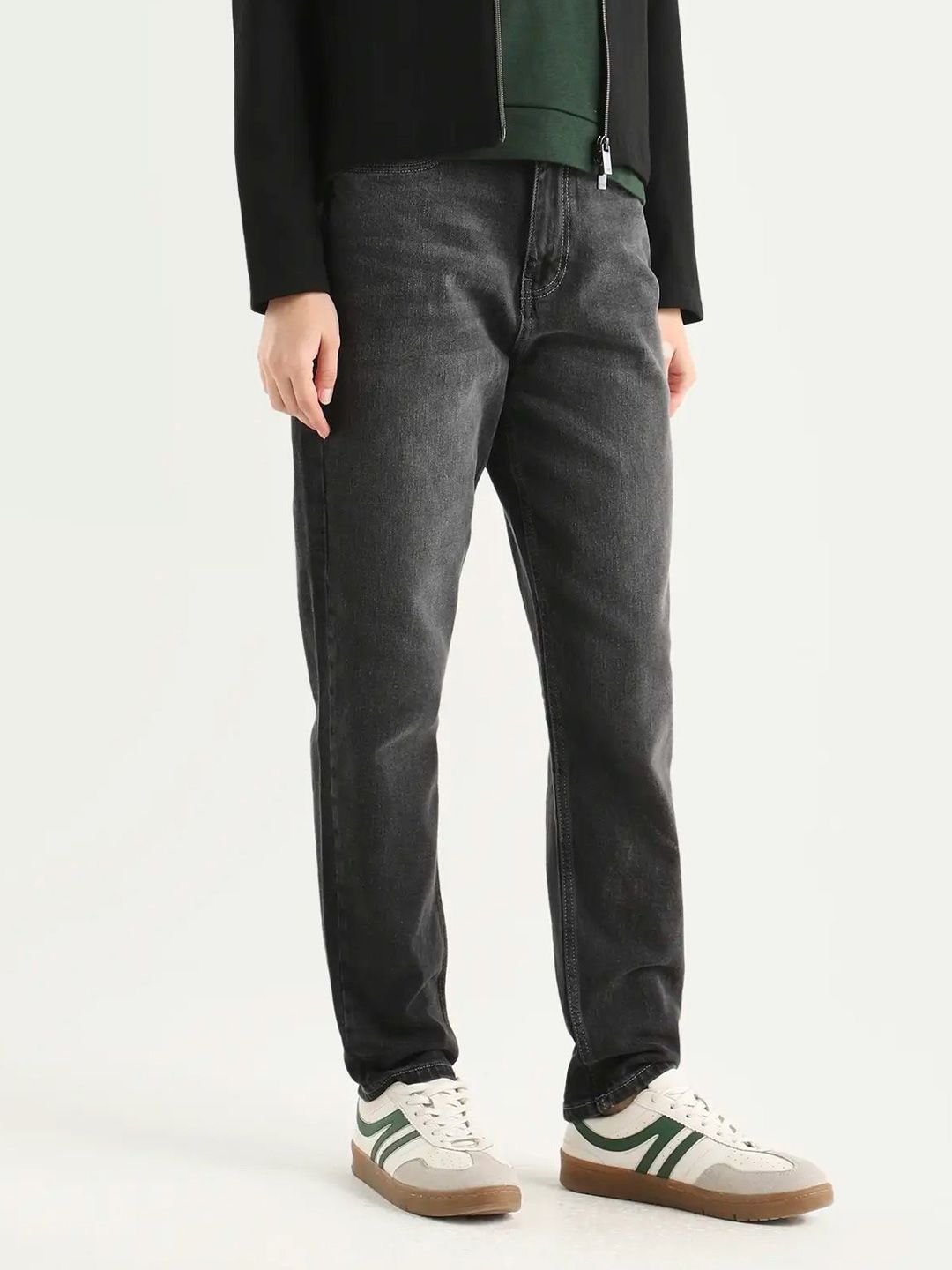 Grey Plain Mom Fit Fit Mid Rise Jeans