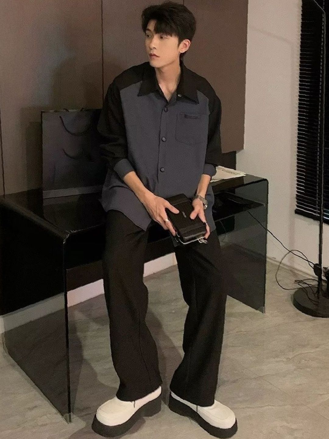 StyleCast Black Colourblocked Relaxed Fit Longline Shirt
