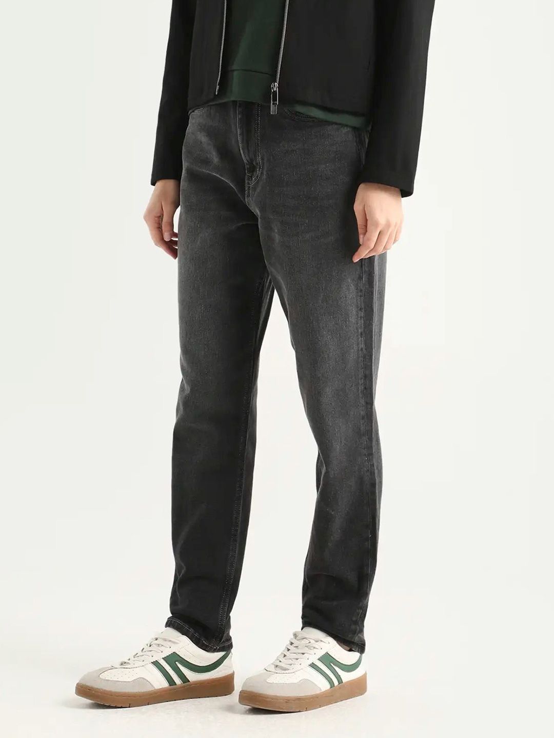 Grey Plain Mom Fit Fit Mid Rise Jeans