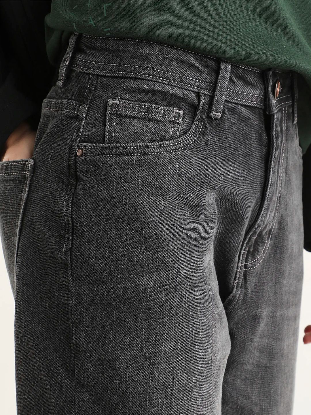 Grey Plain Mom Fit Fit Mid Rise Jeans