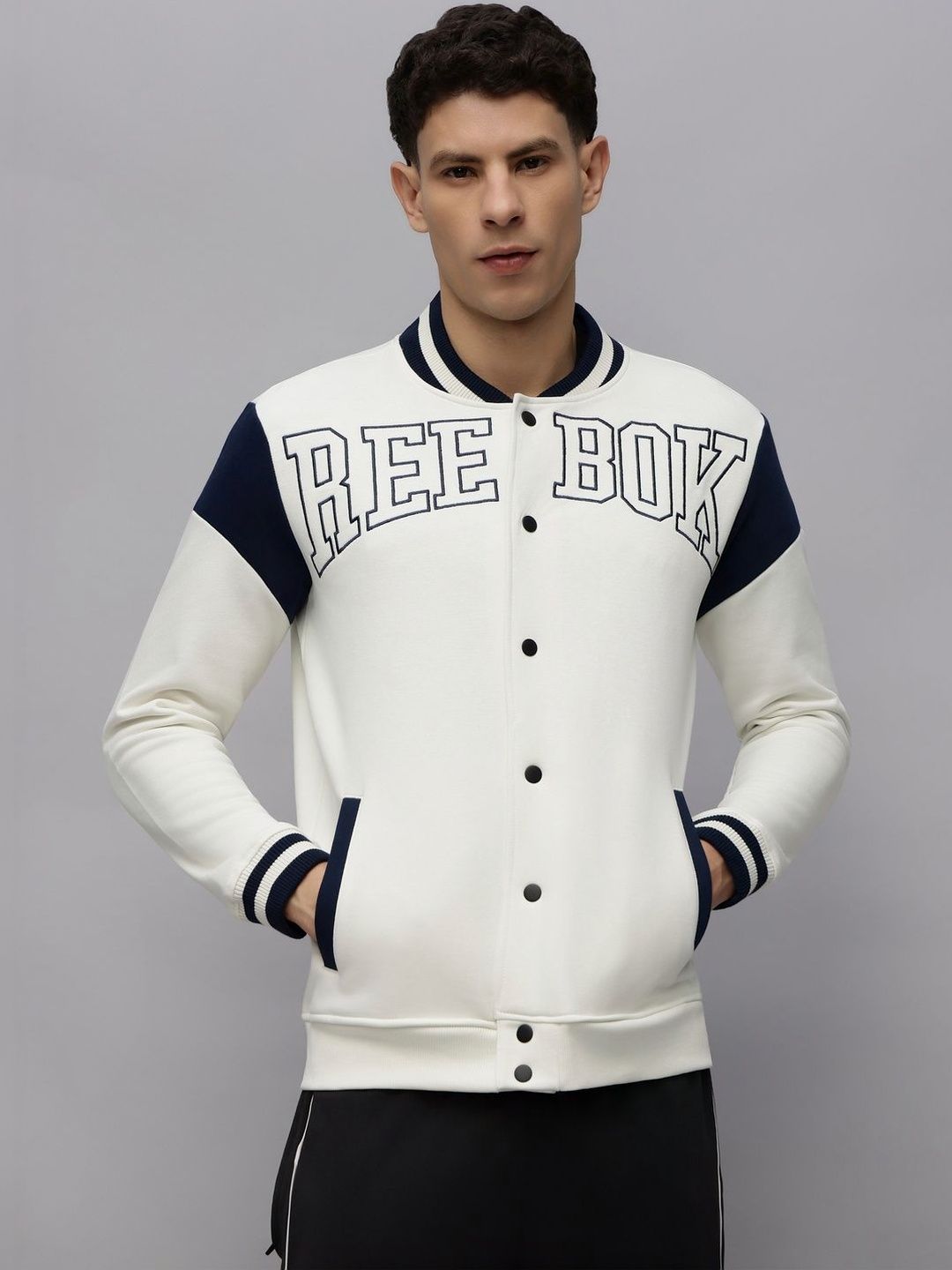Reebok Printed Mock Collar Varsity Jacket