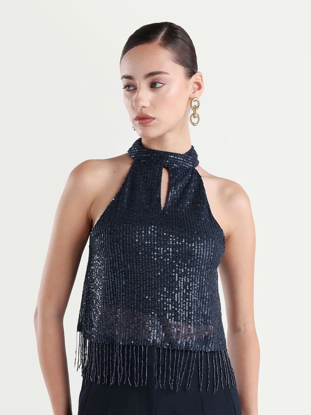 Buy RAREISM Embellished Halter Neck Crop Top - Tops for Women
