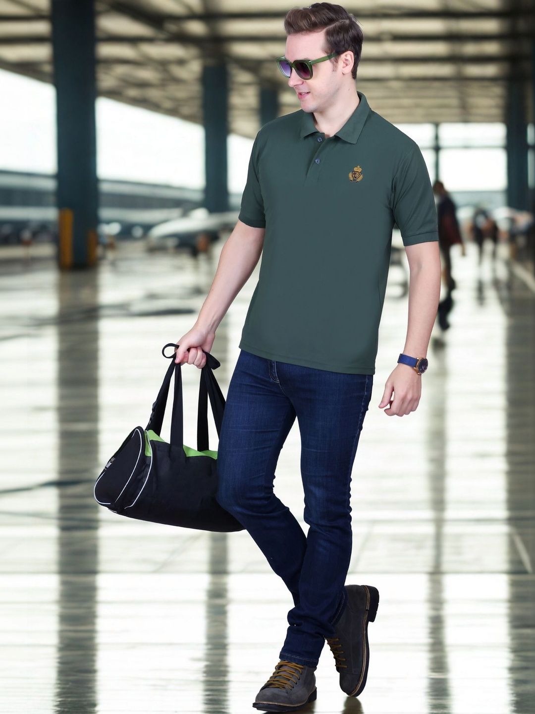 FLOSBERRY Mens Solid Polo Embroidered Chest Logo Tshirts
