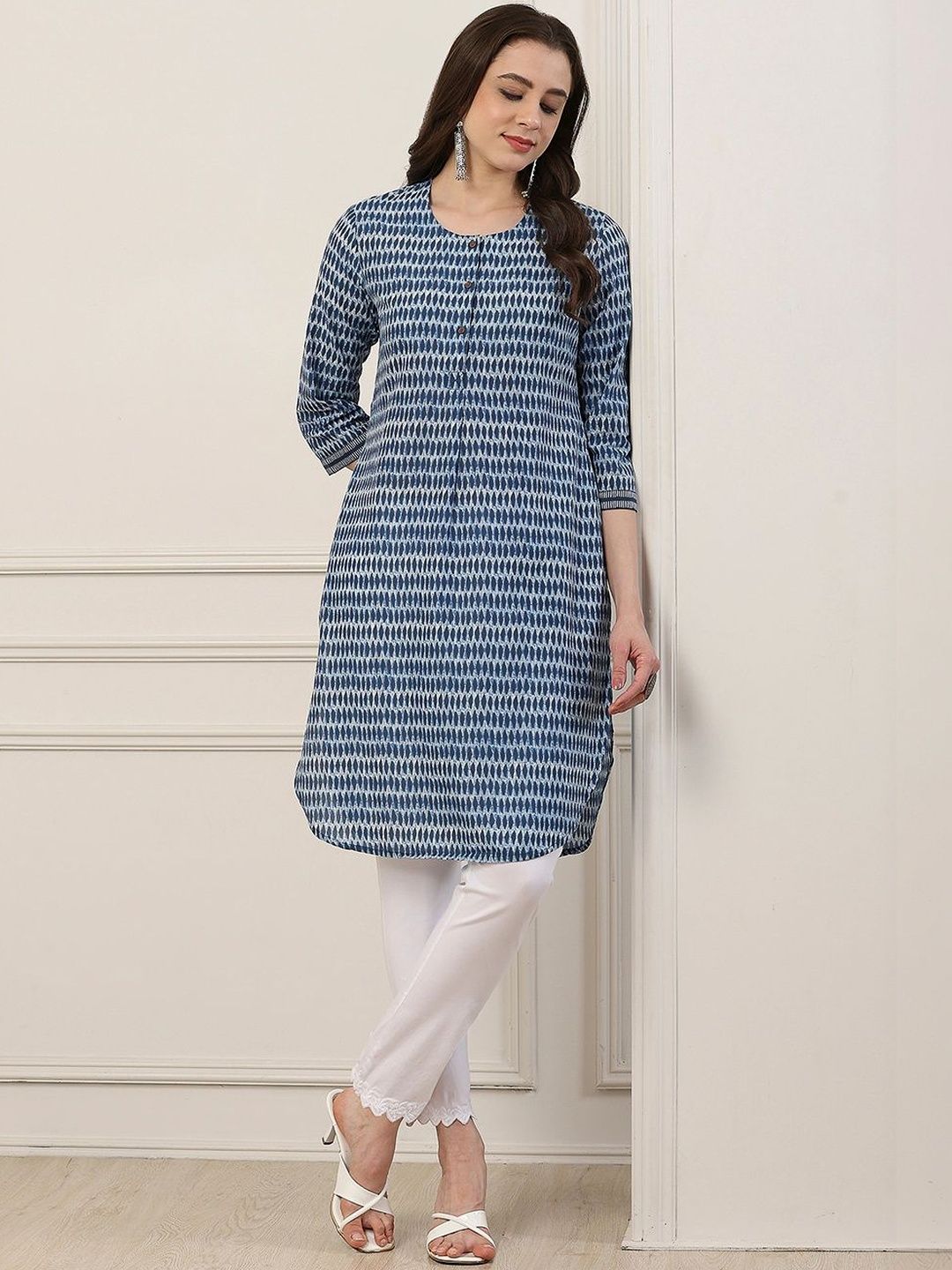 Biba Biba Women  Round Neck A-Line Cotton Kurta
