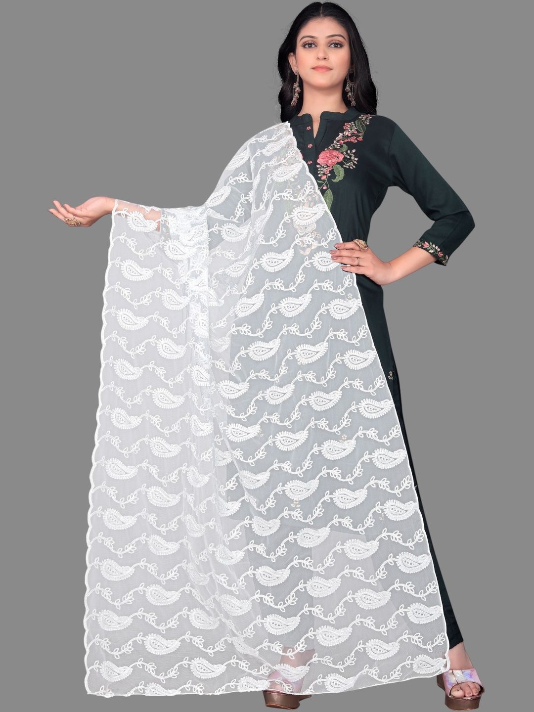 Avni N Anvi Embroidered Dupatta with Chikankari