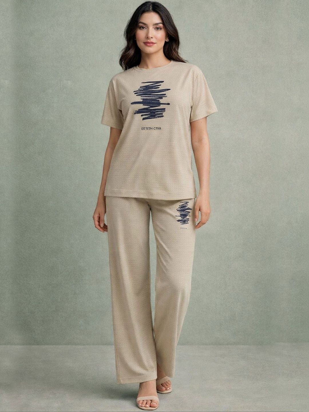 ETC X beebelle Printed Round Neck T-shirt with Trousers