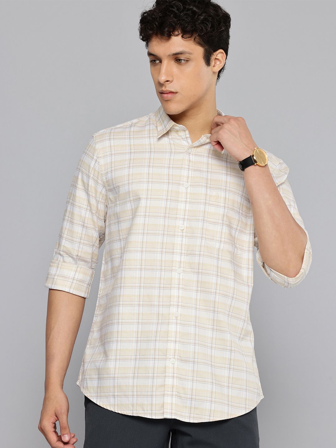 Indian Terrain Indian Terrain Classic Fit Checked Pure Cotton Casual Shirt