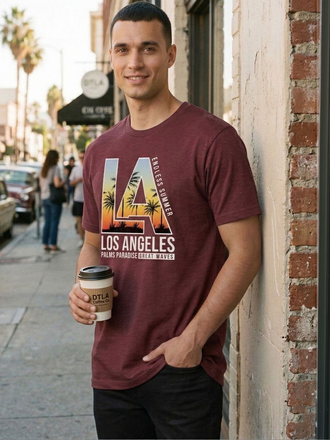 ST Trends Men Printed Round Neck Half Sleeve Cotton Blend Maroon Tshirts