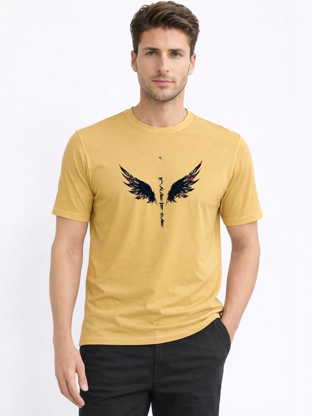 HERE&NOW Men Graphic Printed Round Neck Regular Fit Cotton T-shirt