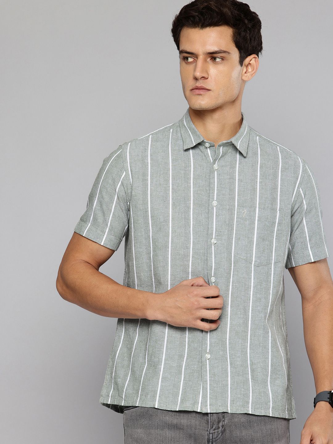 Indian Terrain Indian Terrain Classic Striped Cotton Linen Casual Shirt