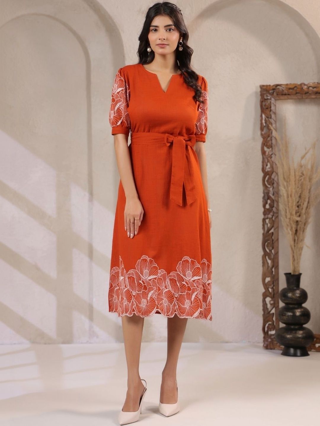 Orange Embroidered Dresses