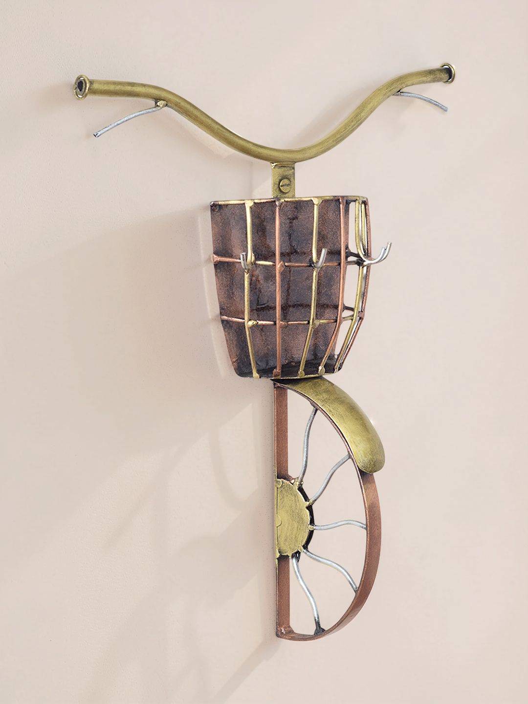 Golden Peacock Antique Metal Bicycle Living Room Wall Decor Art - 15 Inch Golden Peacock