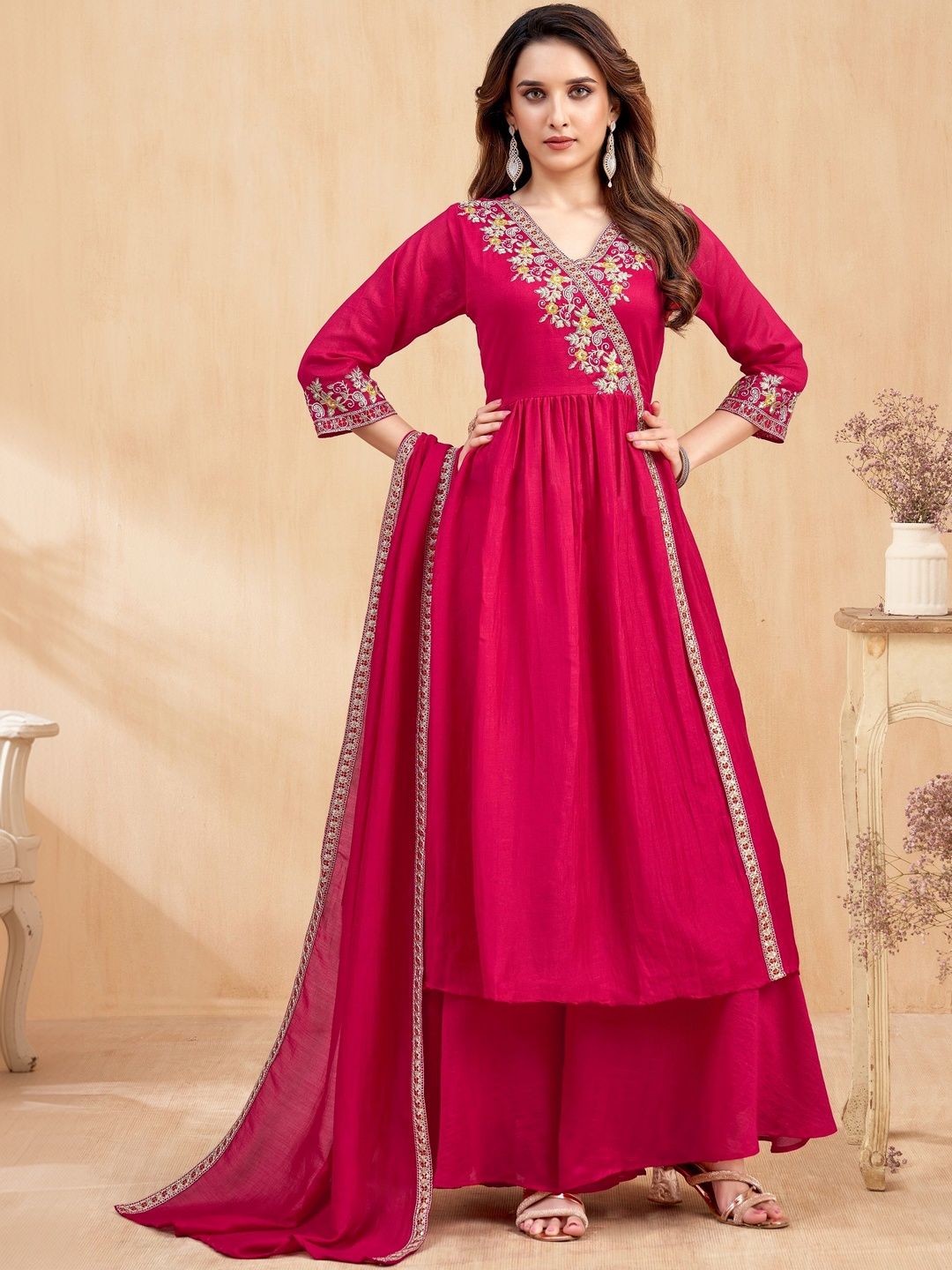 Sangria Embroidered V-Neck Kurta Sets
