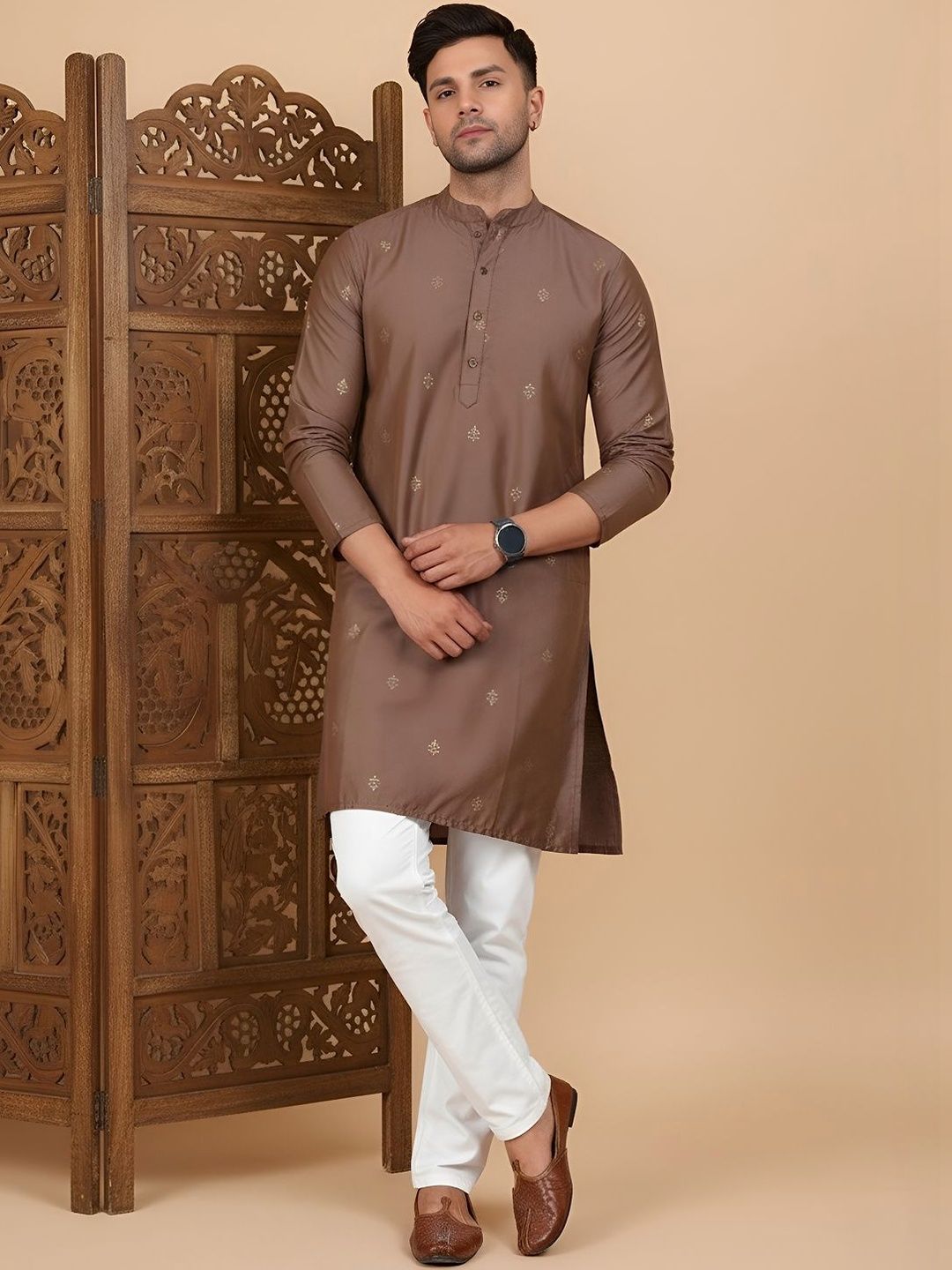 House of Pataudi Printed    Mandarin Collar Above Knee Straight Kurtas