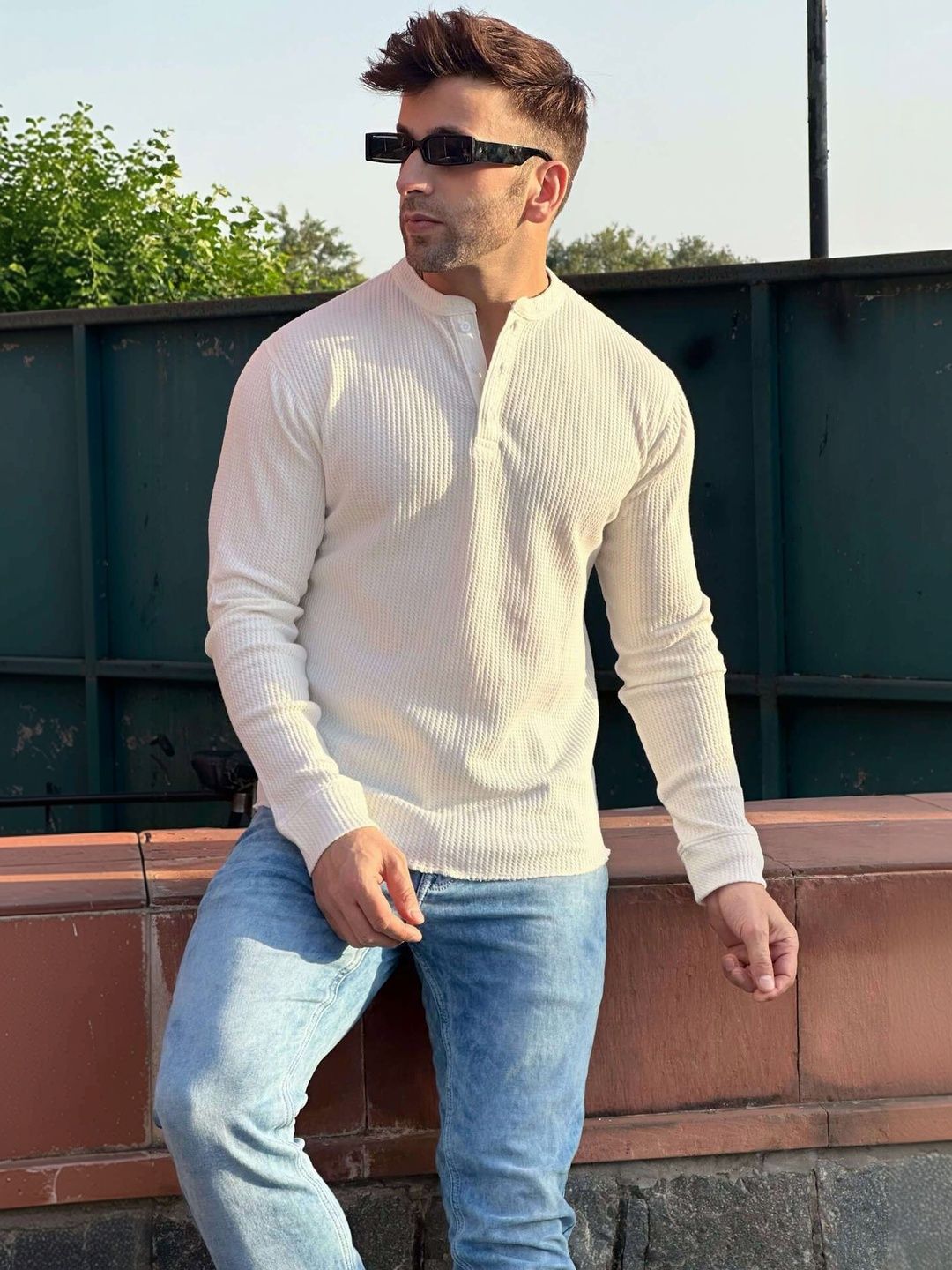 GRITSTONES Men Henley Neck Pure Cotton T-shirt