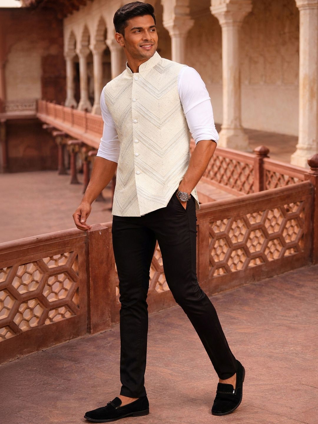VASTRAMAY Mandarin Collared Nehru Jackets
