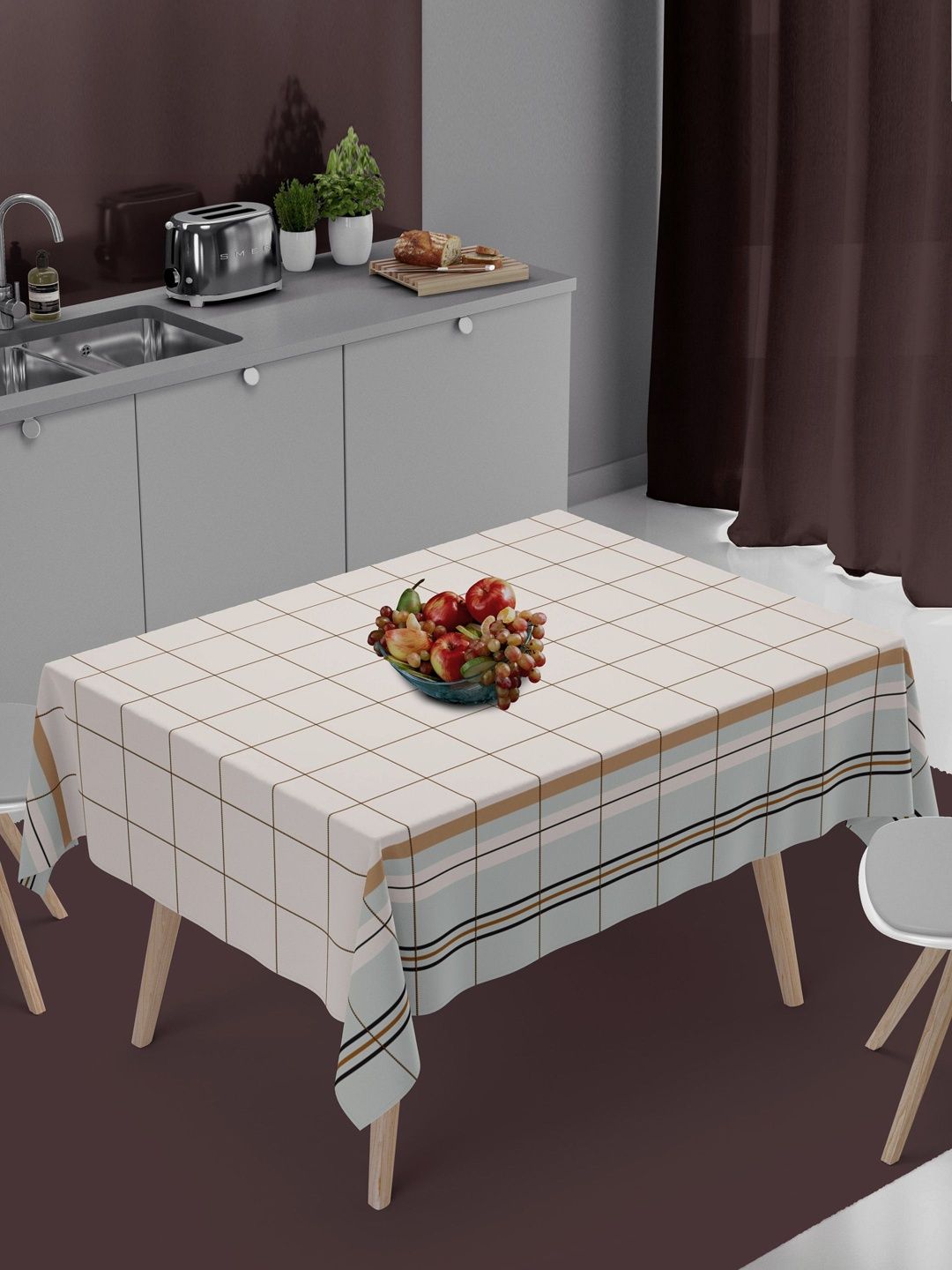 HOME COLORS.IN Multicoloured Striped Cotton 4-Seater Table Cover