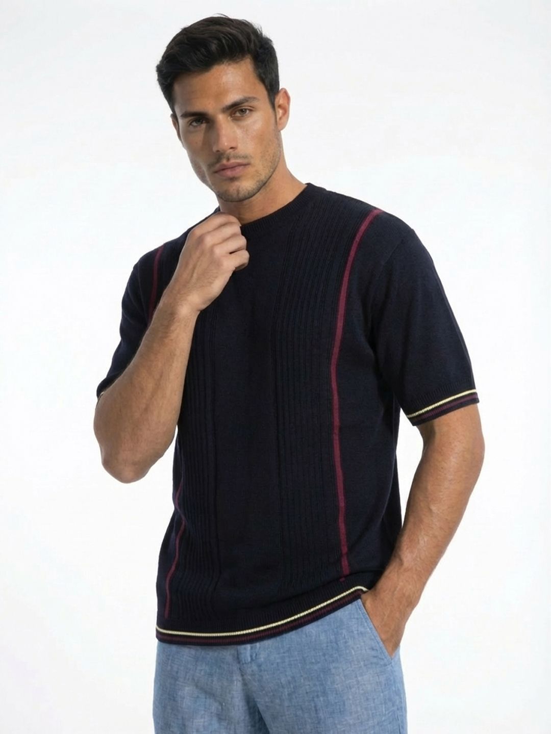 glitchez Round Neck Knitted Fine Knit T-shirt