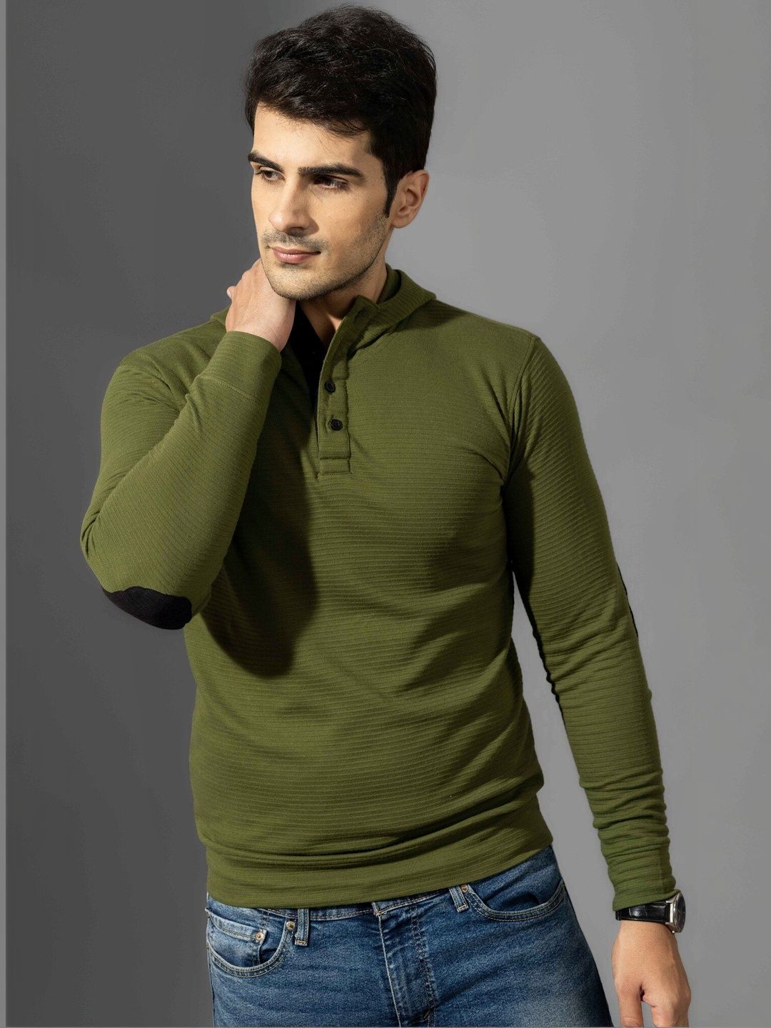 GRITSTONES Men Hooded Pure Cotton T-shirt