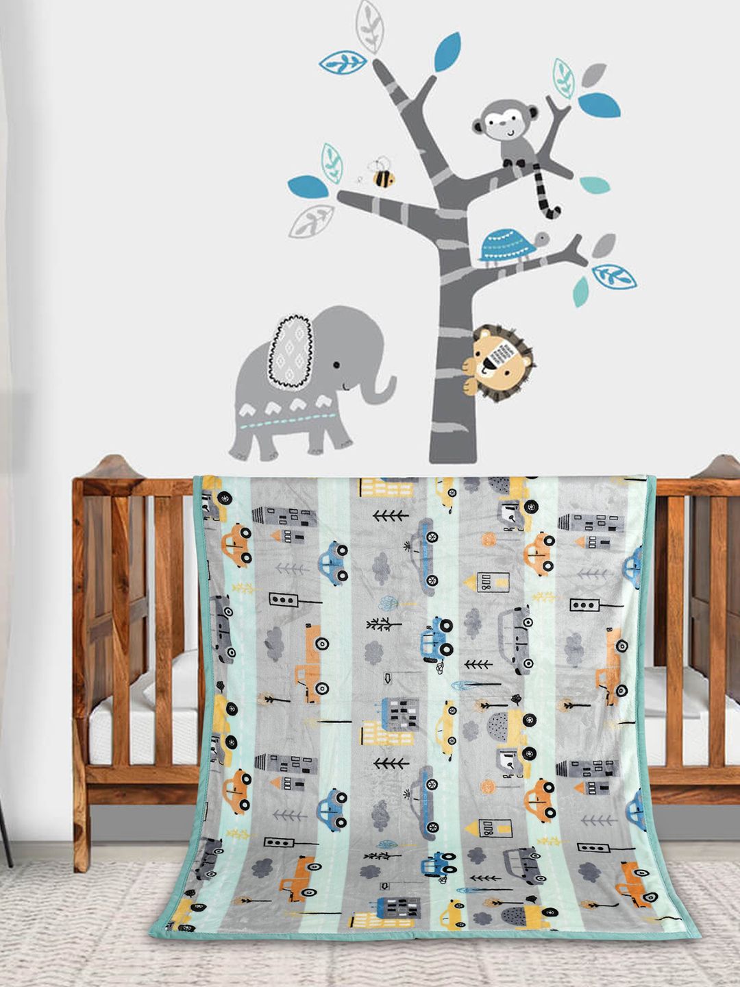 Florida Florida Kids Grey & White Printed Heavy Winter 350 GSM Single Bed Blanket