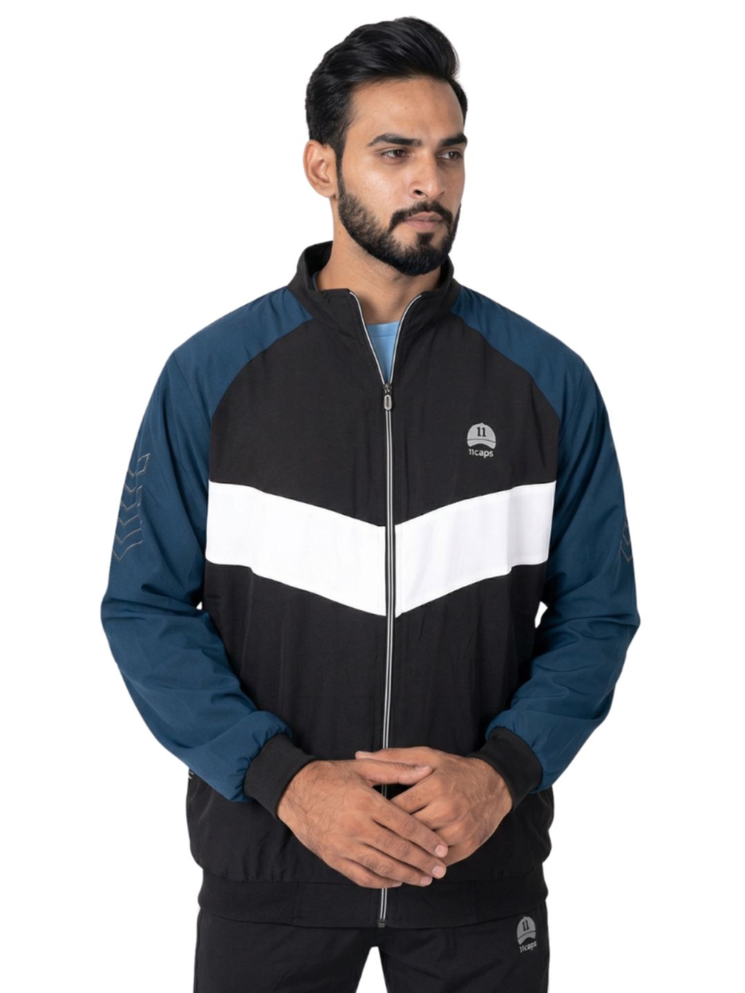 11Caps Men Colourblocked Windcheater Training or Gym Sporty Jacket