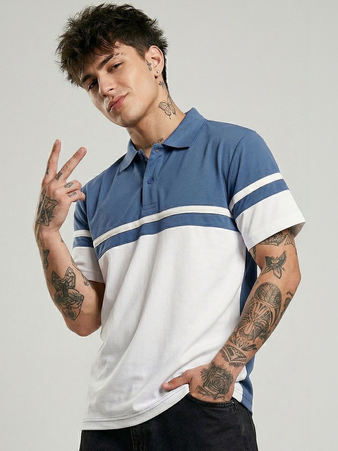glitchez Men Colourblocked Polo Collar T-shirt