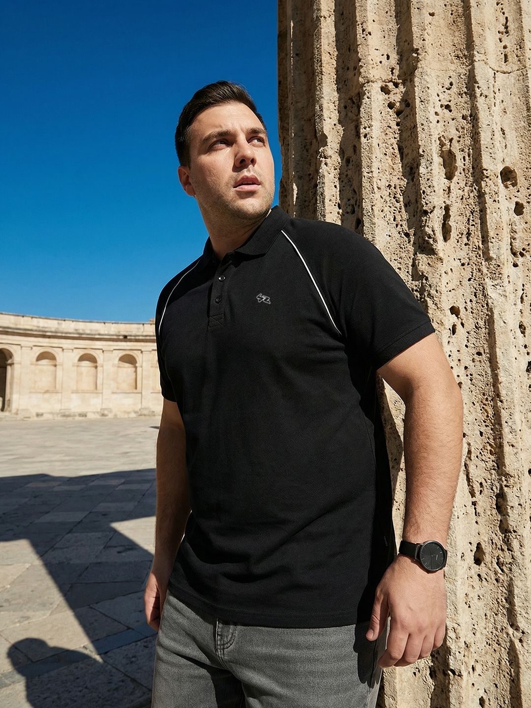 Sztori Polo Collar Striped Pure Cotton T-shirt