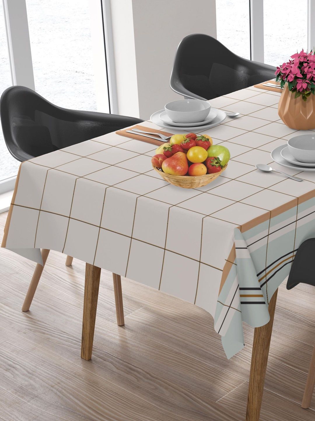 HOME COLORS.IN Multicoloured Striped Cotton 8-Seater Table Cover